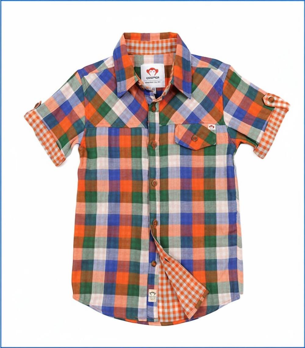 NEW APPAMAN kids harvey shirt in orange/blue plaid